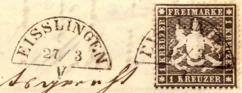 Bahnstempel des Bahnhofes Eislingen an der Fils vom 27.3. vormittags. Bahnstempel des Bahnhofes Eislingen an der Fils vom 27.3. vormittags.